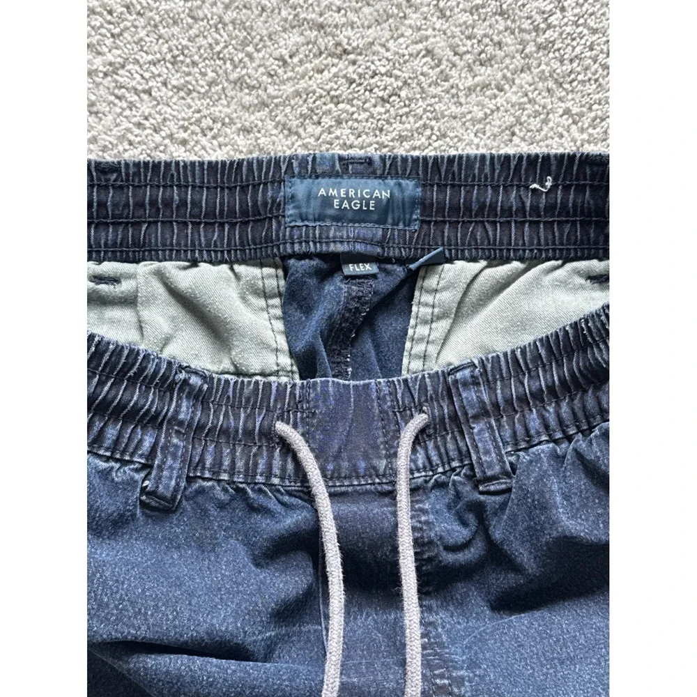 American Eagle Flex Mens Cargo Pants Blue Denim Elastic Waist Joggers Small S